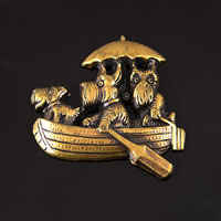 37x40mm Dogs in Boat, Vintage Brass, pk/6