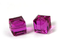 Swarovski Crystal 8mm Square Beads, Fuchsia Pink, pack of 2