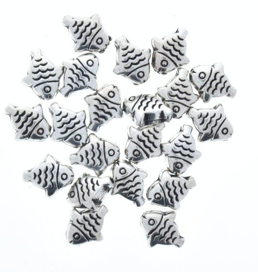 15x13x7mm Antiqued Classic Silver Fish Beads, 12in strand