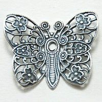 Grunge Silver Filigree Butterfly Charm, 6 each