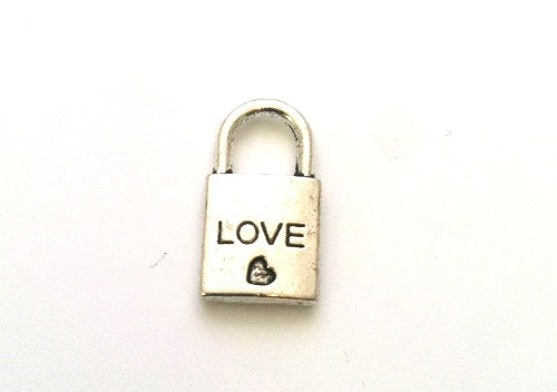 15mm Lock Charm "Love" Classic Silver, PKG/6