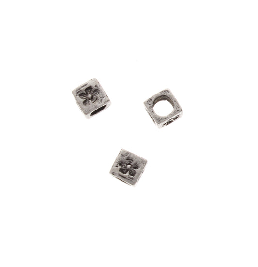 6mm Flower Spacer Cube Bead, Antiqued Silver, ea 08833