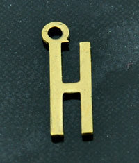 15x6mm H Letter Charm, Vintage Brass Metal Stamping, pk/6