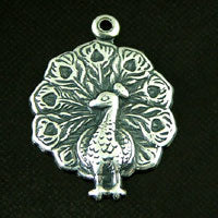17mm Peacock Bird Charm, Classic Silver, pack of 6