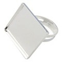 25mm Square Ring Base Bezel, Silver, Pack of 6