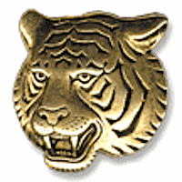 32mm Tiger Head, Antique Gold, pack of 6