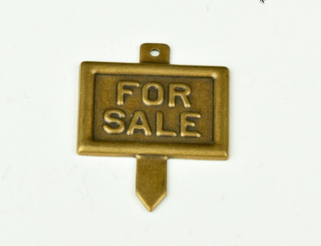 34mm Realtor For Sale Sign Charm, antique gold, pack of 3