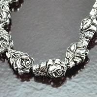 14x9x7mm Rose Flower Beads, Vintage Classic Silver top-drilled, 12in strand
