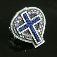 1.34" Lapis Cross Mosaic Ring w/Swarovski Crystal