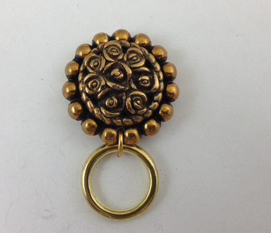 30mm Badge or Eye Glass holder, Floral Rose, Antique gold with magnetic clasp, each