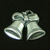 18x19mm Christmas Bells-n-Bows Holiday Charm, Classic Silver pk/6