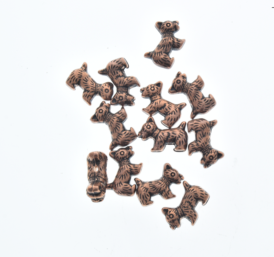 Scotty dog 18x9mm Doggie/Puppy top center drilled beads, Antiqued Copper, str