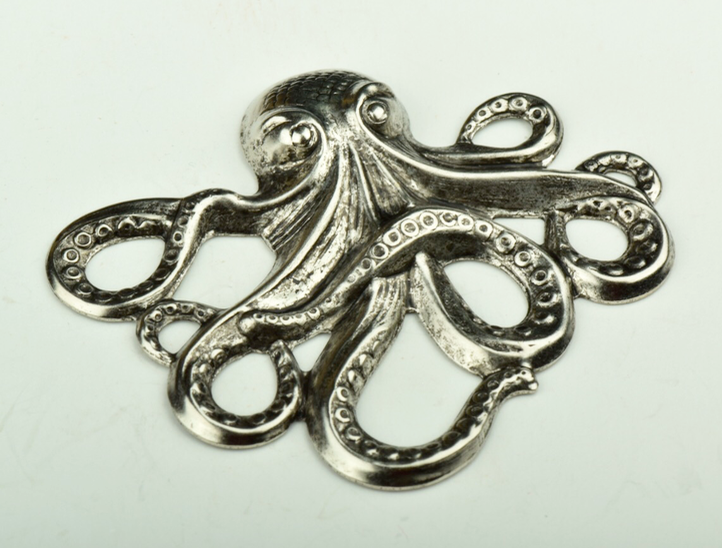 63mm Octopus Stamped Charm, Vintage Silver, ea