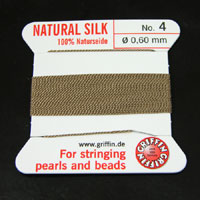 Griffin Bead Cord Thread 100% Silk, No. 4 (0.60mm) Beige, 2 meters, pk