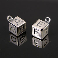 7mm Baby Block Charm, Antiqued Silver, pk/6