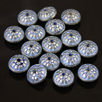 5x10mm Pebbled Saucer Rondelle Denim Blue Classic Silver Beads, 12in strand