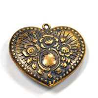32x31mm(1.25x1.19) Antiqued Gold Heart w/Flowers Pendant, ea