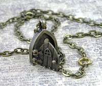 Hobbit Hole / Fairy Wish Door Locket Necklace, vintage bronze, 24"