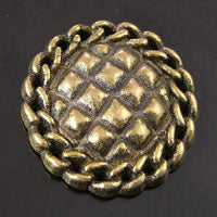 Button 30mm Quilted Round, Antiqued Gold Flat-back, ea