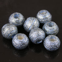 11mm Round Aztec, Blue Denim Silver Beads, 3.5mm hole, 12in strand