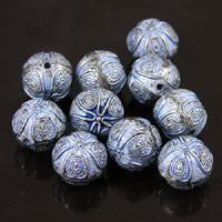12mm Blue Denim Silver Turkish Round Beads, 12in strand
