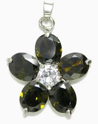 30mm(1.18in) Cubic Zirconia Flower Pendant, Olivine, EA