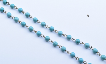 6mm Turquoise Glass Beaded link Chain, Rosary chain, by the foot