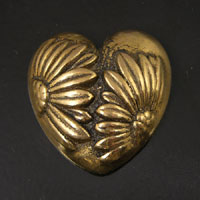 37mm Floral Heart Cabochon, Antique Gold, Flat Back, each