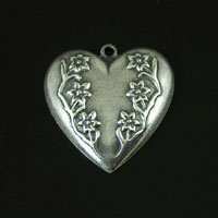 24x25mm Classic Silver Finish Flowers on Heart, PK/3