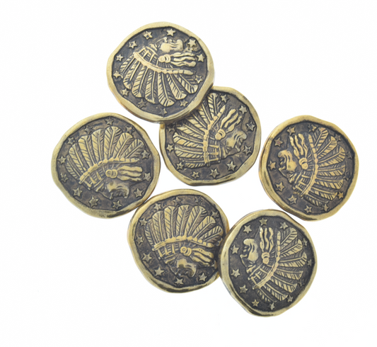 Native American bead 30mm Native American Indian Coin Medallion Beads, antique gold, pack of 10