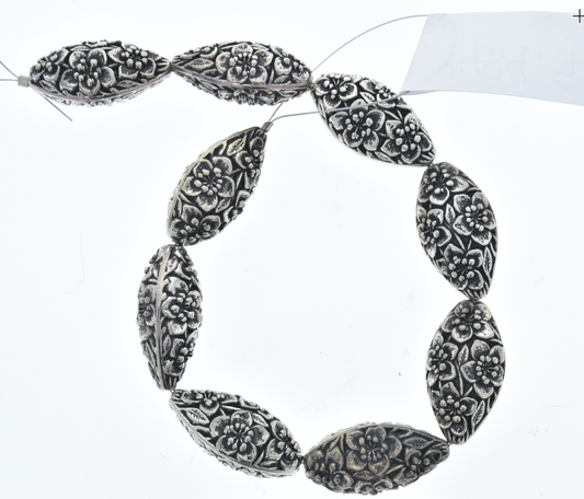 30mm Baroque Flower Beads, classic silver, 12" strand