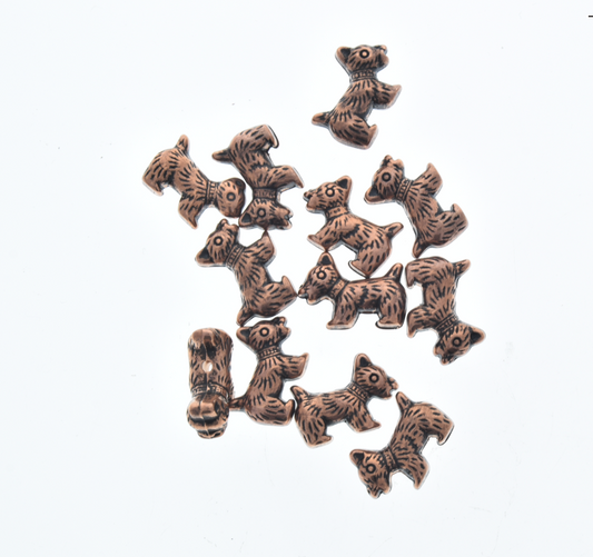 Scotty dog 18x9mm Doggie/Puppy top center drilled beads, Antiqued Copper, str