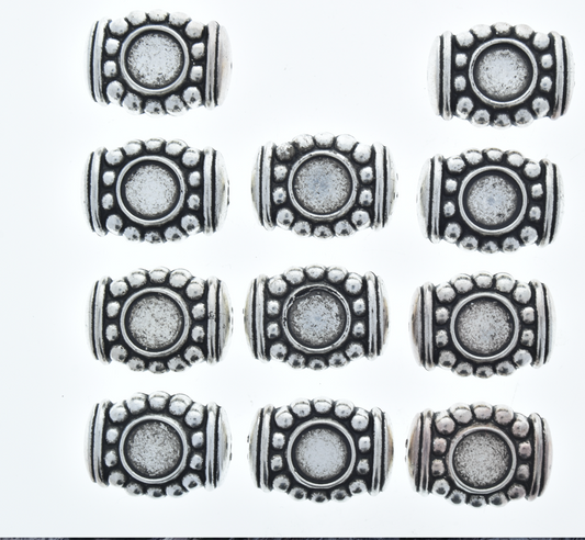 27x20x11mm Antiqued Classic Silver Beaded Link Bead, w/8mm Bezel, 12in strand